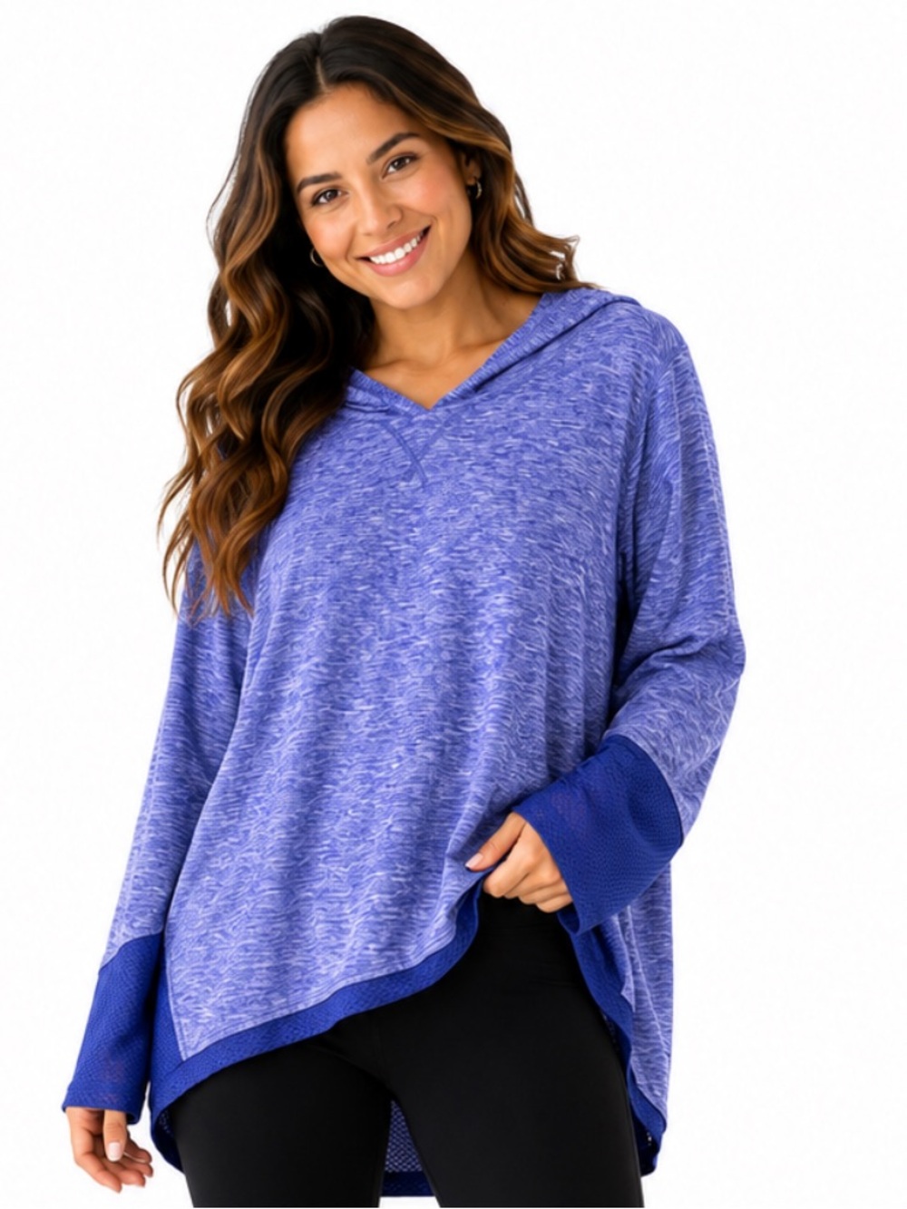 LIVI Active 14/16 Blue Hooded Athletic Tunic Top Mesh Long Sleeve